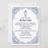 Elegant Blue blühe Swirl Junge Erste Kommune Einladung (Vorderseite)