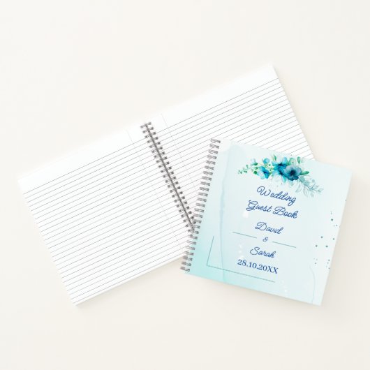 Elegant Blue Blume Custom Wedding Guest Notizblock (Innenseite)