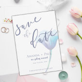 Elegant Blue Blume Einfaches Skript Hochzeit mit f Save The Date
