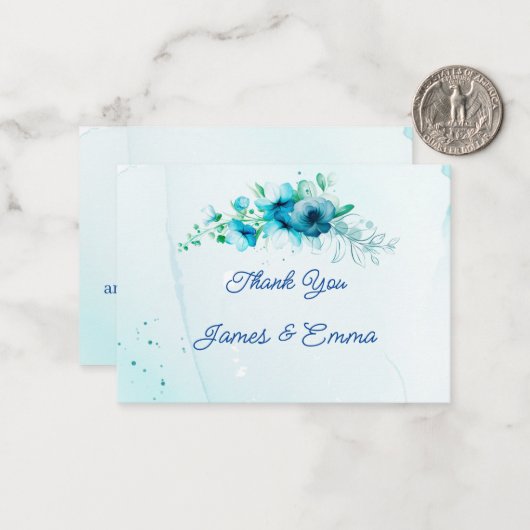 Elegant Blue Blume individuelle Hochzeit Vielen Da Mitteilungskarte (Vorderseite/Rückseite Beispiel)