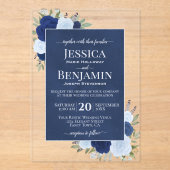 Elegant Blue Boho Chic Roses Stylish Text Wedding Acryleinladungen (Vorderseite)