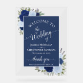 Elegant Blue Boho Chic Roses Wedding Welcome Acrylschild (Vorderseite)