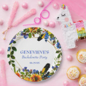 Elegant Blue Boho Floral Junggeselinnen-Abschied Pappteller (Party)