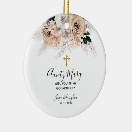 Elegant Blue Boho Floral Keramik Ornament (Rechts)