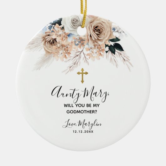 Elegant Blue Boho Floral Keramik Ornament (Vorne)