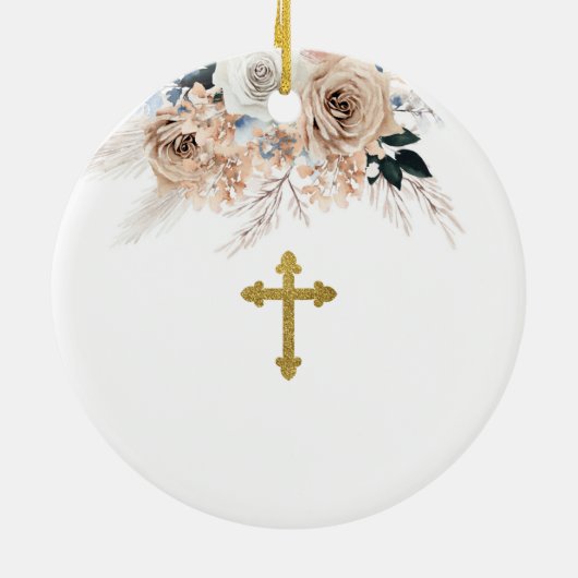 Elegant Blue Boho Floral Keramik Ornament (Hinten)