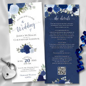 Elegant Blue Boho Rose QR Code Details Hochzeit Einladung