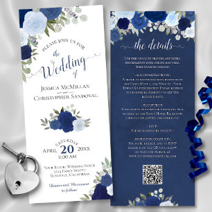 Elegant Blue Boho Rose QR Code Details Hochzeit Einladung