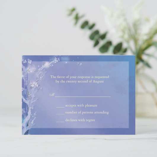 Elegant Blue Boho Wedding RSVP Card (Stehend Vorderseite)