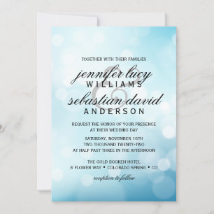 Elegant Blue Bokeh Light Chic Wedding Einladung