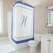 Elegant Blue Border Script Monogram Letter H Duschvorhang (Beispiel)