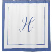 Elegant Blue Border Script Monogram Letter H Duschvorhang (Vorderseite)