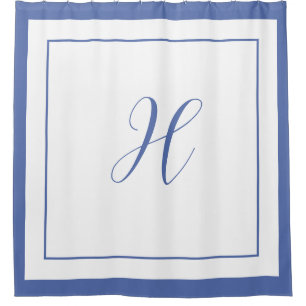Elegant Blue Border Script Monogram Letter H Duschvorhang