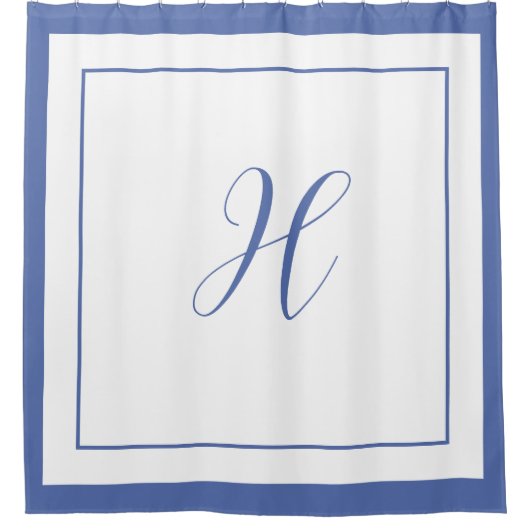 Elegant Blue Border Script Monogram Letter H Duschvorhang (Vorderseite)