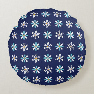 Elegant Blue Botanical Accent Motif Round Pillow Rundes Kissen
