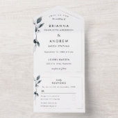 Elegant Blue Botanical All in One Wedite Einladung (Innen Boden)