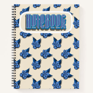 Elegant Blue Botanical Floral Pattern Notebook Vin Notizblock