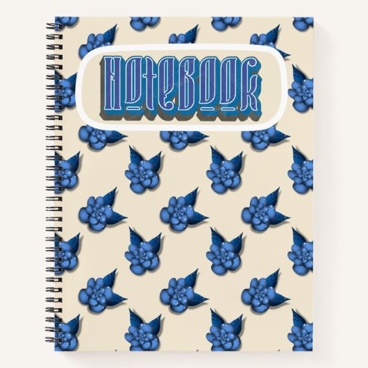 Elegant Blue Botanical Floral Pattern Notebook Vin Notizblock (Vorderseite)