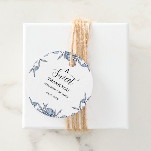 Elegant Blue Botanical Sweet Danke Party Geschenkanhänger (Beispiel)