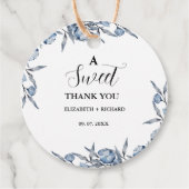 Elegant Blue Botanical Sweet Danke Party Geschenkanhänger (Vorderseite)