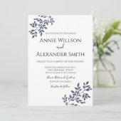 Elegant Blue Botanical Wedding Einladung (Stehend Vorderseite)