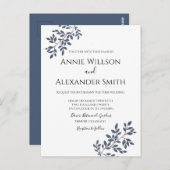 Elegant Blue Botanical Wedding Einladung Postkarte (Vorne/Hinten)