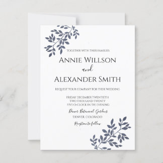 Elegant Blue Botanical Wedding Einladung Postkarte