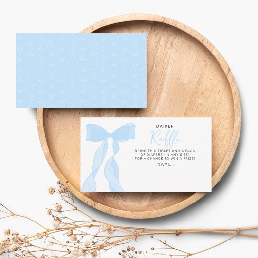 Elegant Blue Bow Baby Shower Diaper Raffle Ticket Begleitkarte