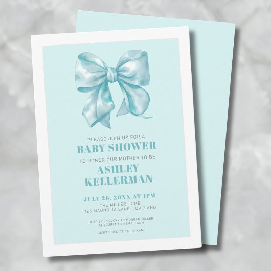 Elegant Blue Bow Baby Shower Einladung