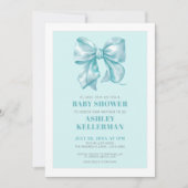 Elegant Blue Bow Baby Shower Einladung (Vorderseite)