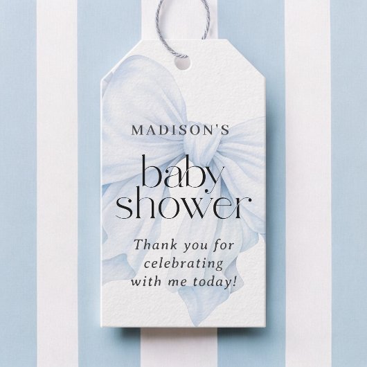 Elegant Blue Bow Baby Shower Fevor Geschenkanhänger