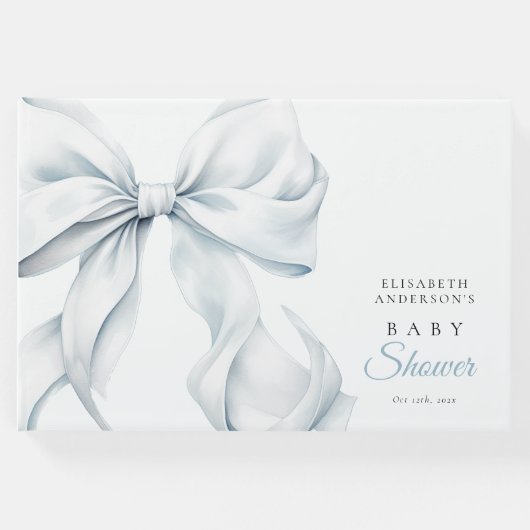 Elegant Blue Bow Baby Shower Gästebuch (Vorderseite)