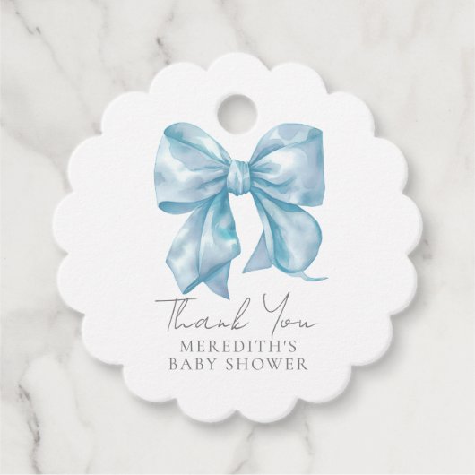 Elegant Blue Bow Baby Shower Geschenkanhänger (Vorderseite)