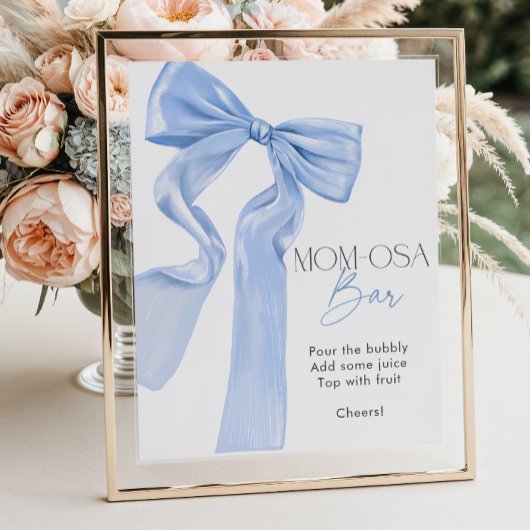 Elegant Blue Bow Baby Shower Momosa Bar Poster