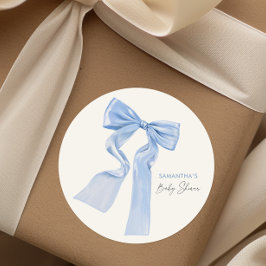 Elegant Blue Bow Baby Shower Runder Aufkleber