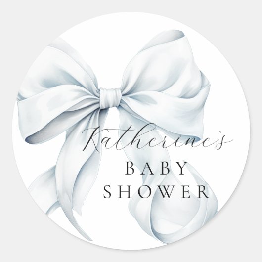 Elegant Blue Bow Baby Shower Runder Aufkleber (Vorderseite)