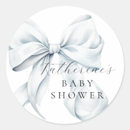 Elegant Blue Bow Baby Shower Runder Aufkleber