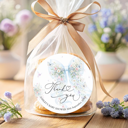 Elegant Blue Bow Baby Shower Thank You  Runder Aufkleber