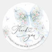 Elegant Blue Bow Baby Shower Thank You  Runder Aufkleber (Vorderseite)