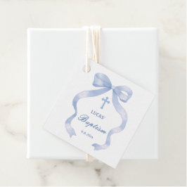 Elegant Blue Bow Baptism Fvor Tags Geschenkanhänger