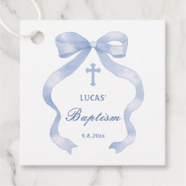 Elegant Blue Bow Baptism Fvor Tags Geschenkanhänger
