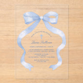 Elegant Blue Bow Baptisse Acryleinladungen (Vorderseite)