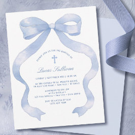 Elegant Blue Bow Baptisse Einladung
