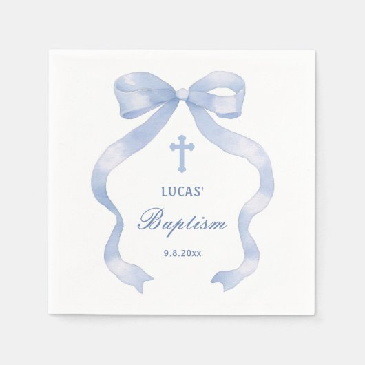 Elegant Blue Bow Baptisse Serviette (Vorderseite)