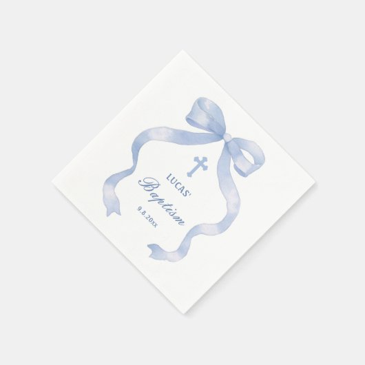 Elegant Blue Bow Baptisse Serviette (Ecke)