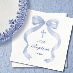 Elegant Blue Bow Baptisse Serviette