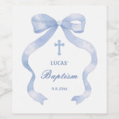 Elegant Blue Bow Baptisse Weinetikett (Einzelnes Label)