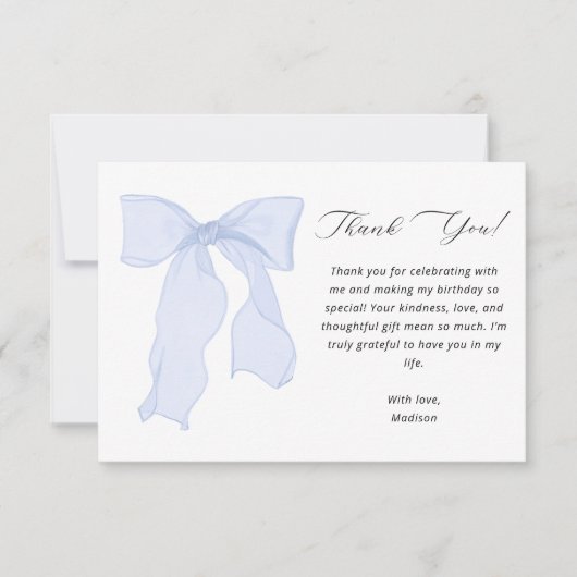 Elegant Blue Bow Birthday Dankeskarte (Vorderseite)
