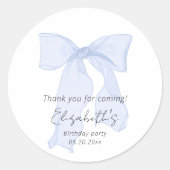 Elegant Blue Bow Birthday Vielen Dank Runder Aufkleber (Vorderseite)
