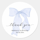 Elegant Blue Bow Birthday Vielen Dank Runder Aufkleber (Vorderseite)